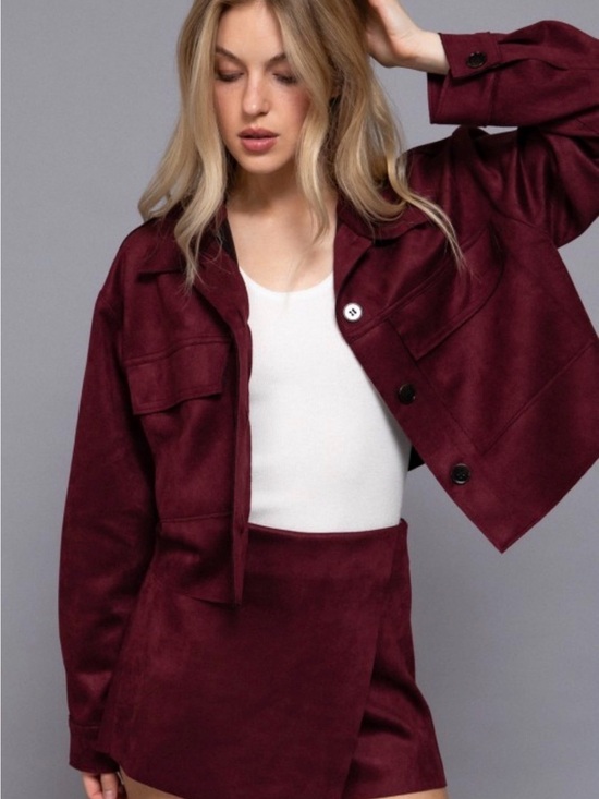 Jackets & Blazers - Women’s Burgundy Suede-Look Cropped Jacket